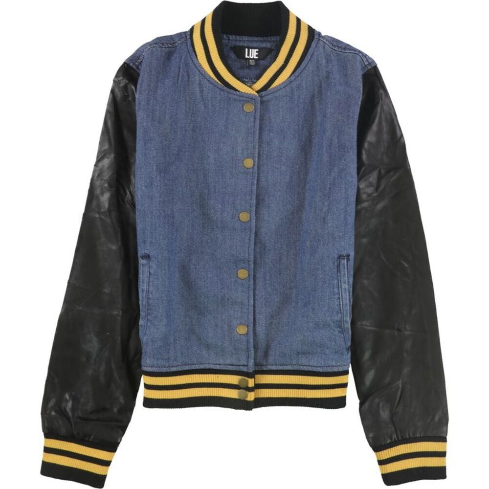 LUE Womens Denim Faux Leather Jean Jacket, Blue, M, DM